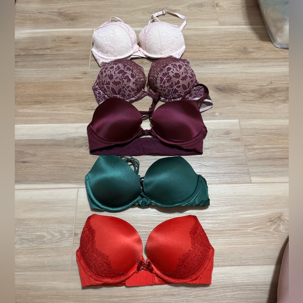 Victoria's Secret Lace and Satin Bra Set - Pink, Red, Purple, Green - Picture 2 of 8